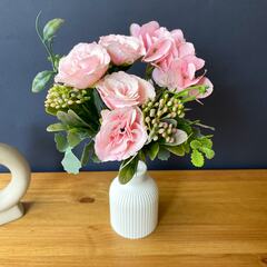 №2 Розы искусственные с гортензией и травяной добавкой, Розовые, 27 см, 1 букет