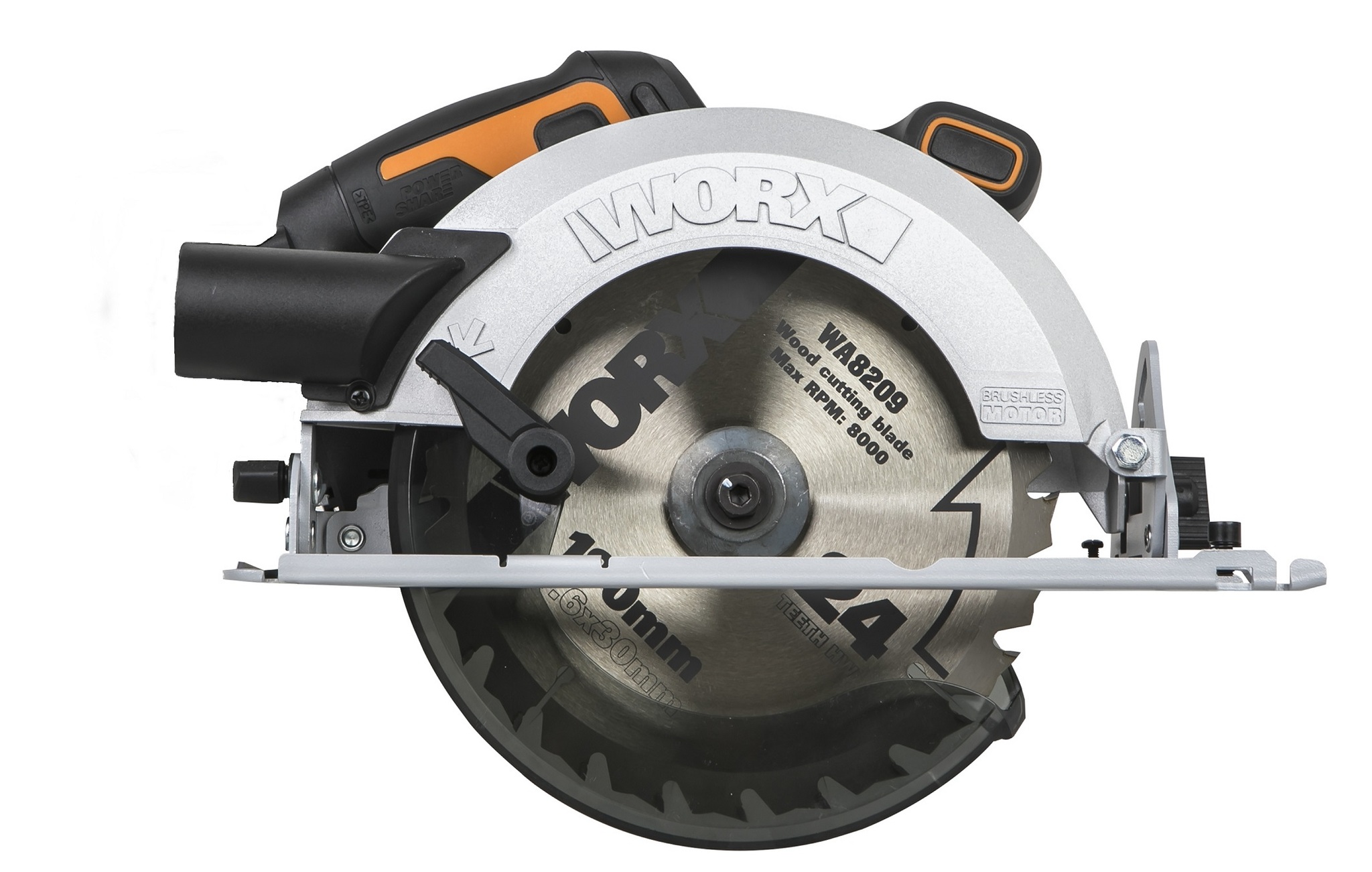 Циркулярная пила аккумуляторная бесщеточная WORX WX520, 20В 190 мм, 4Ач х1, ЗУ 2А, с сумкой и коробкой