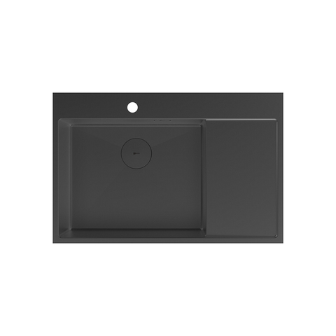 Lemark 9932152 KEZADRA 780L Мойка кухонная с крылом из нерж.стали (чаша слева) цвет:чёрный матовый в комплекте крепеж, арматура сливная с прямоуг.переливом, сифон
