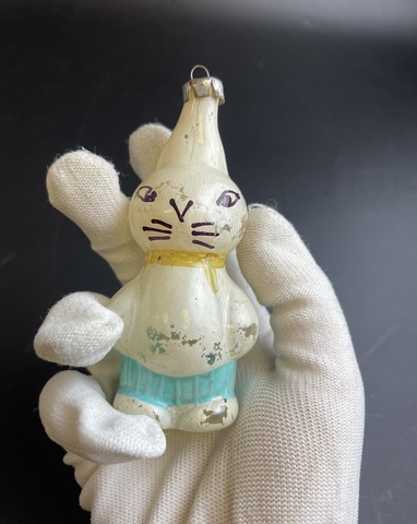 Ёлочная игрушка Заяц, герои сказок, стекло, подвесная, винтаж СССР 1960-1990 гг