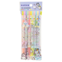 
          Набор двусторонних текстовыделителей, 6 шт, шести цветов, серия "Единорог", текстмаркеры детские длиной 15.5 см, фломастеры хайлайтеры MC-Basir