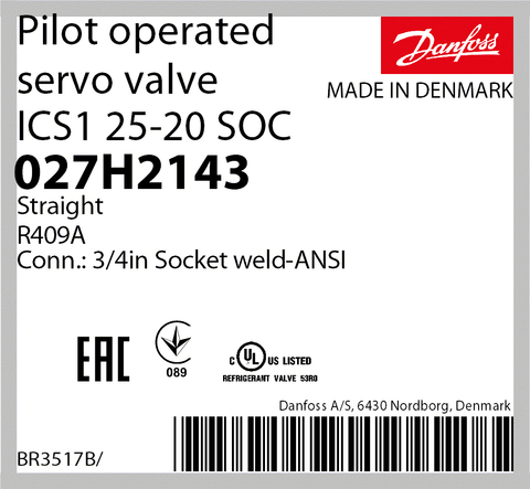 Пилотный клапан ICS1 25-20 Danfoss 027H2143 сварное соединение