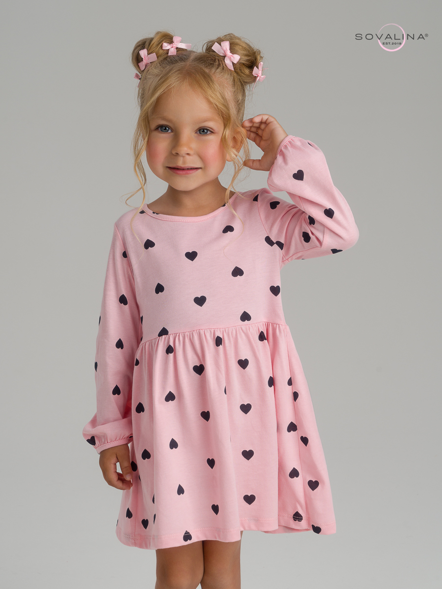 Платье Моана черные сердечки на розовом