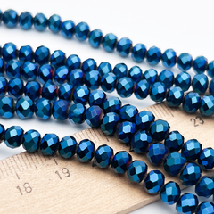Бусины рондель с огранкой, стекло, цвет синий металлик, размер около 4,8*6 мм, цена за 38-39 шт (1/2 нити)