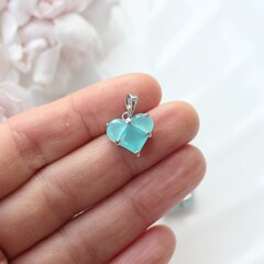 Подвеска Сердце с бирюзовым фианитом, 14 мм, родий, П356