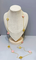 Колье сотуар длинное Trendy 10 мотивов клевер лимонная позолота