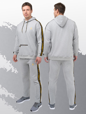 Худи цвета меланж с лампасами, без логотипа. Плотный футер