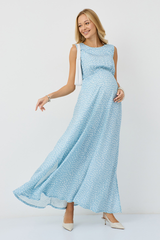 Платье для беременных 18426 Белые горошки серо-голубой