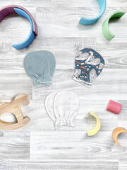 Рукавички-антицарапки Mjölk Лебеди/Hello Mommy/Baby Blue, сет из 3х пар