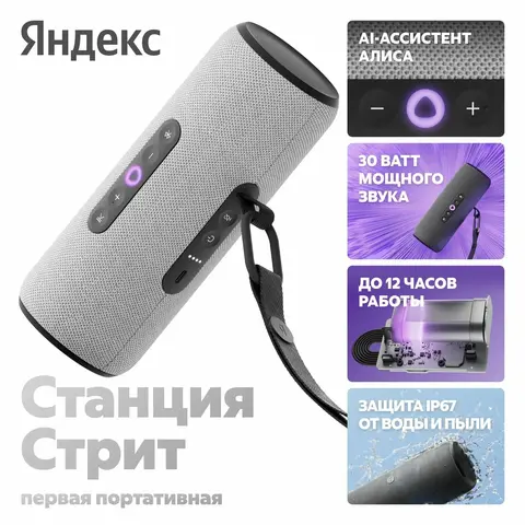 Портативная умная колонка Яндекс Станция Стрит с Алисой, 30 Вт,YNDX-00030GRY , серый