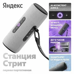 Портативная умная колонка Яндекс Станция Стрит с Алисой, 30 Вт,YNDX-00030GRY , серый