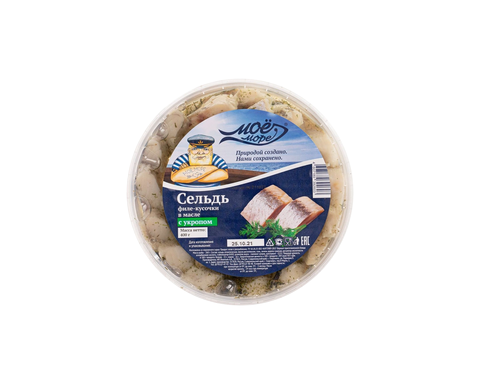 Сельдь филе-кусочки в масле (елочка) с укропом мое море 400гр