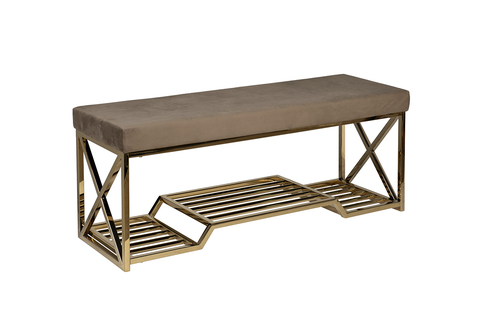 Банкетка велюровая 120х40х47см Garda Decor серо-бежевый золото