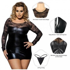 Кожаное платье с кружевной отделкой Ohyeah Sexy lace +стринги, XL