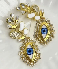 73128 - Серьги ветки Schiaparelli style с подвесками желтые/синии глаза