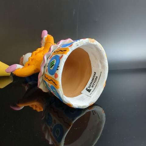 Авторская Дымковская игрушка Барыня с ведрами, Водоноска. Кормилица. Глина, ручная лепка и роспись, Киров-Дымка, винтаж 1970-1990 гг. Автор В. Племянникова