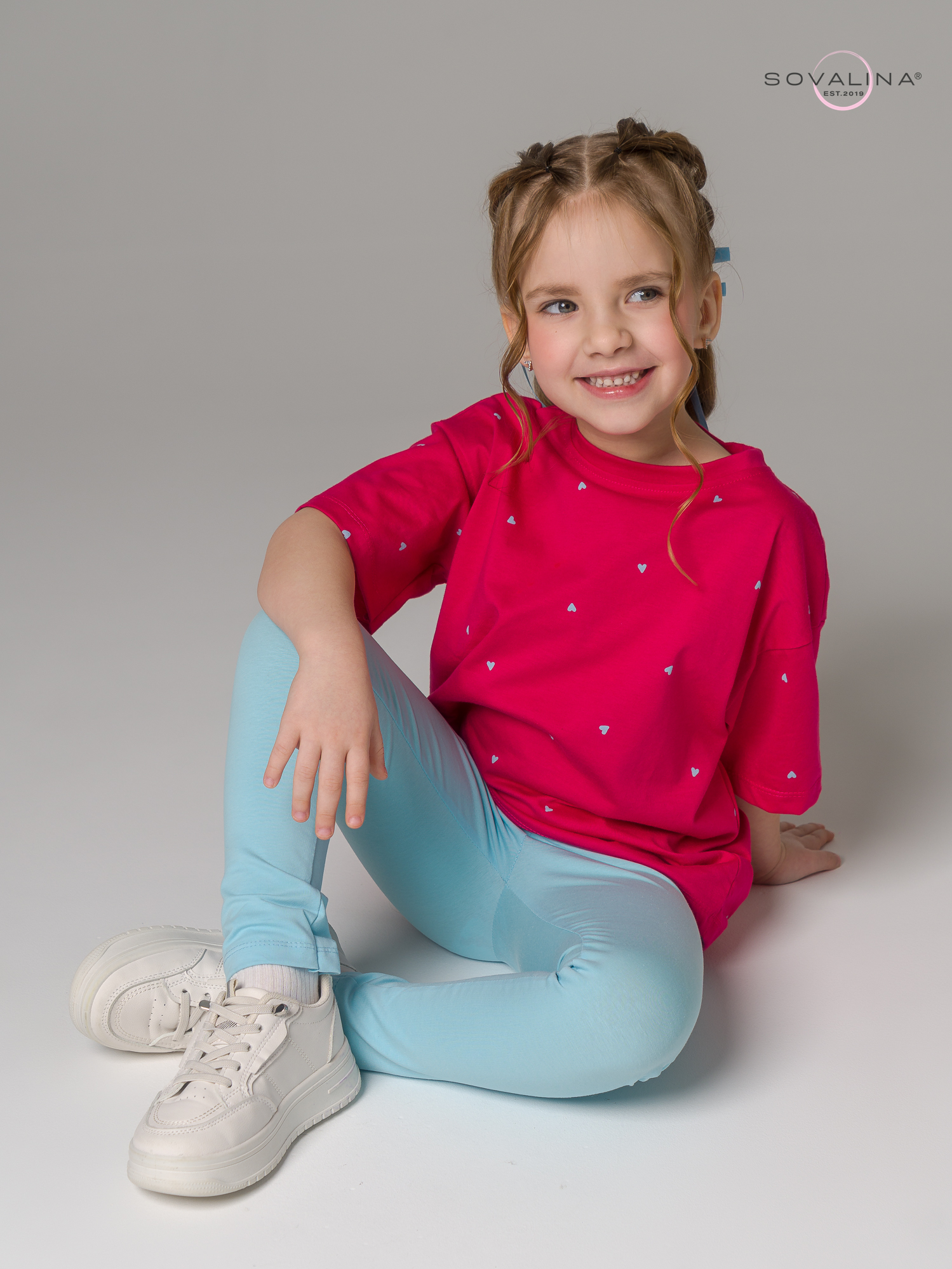 Костюм Мун сердечки малина-голубой