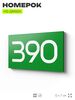 Номер на дверь 390, табличка на дверь для офиса, квартиры, кабинета, аудитории, склада, зеленая 120х70 мм, Айдентика Технолоджи