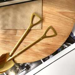 Лопатка металлическая округлая, миниатюра декоративная, золотая, 15 см, набор 2 шт.