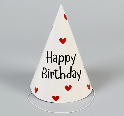 Колпак бумажный Happy Birthday, цвет бордовый