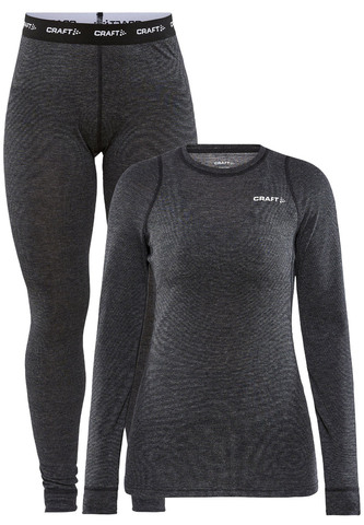 Тёплый Комплект термобелья с шерстью мериноса CORE WOOL MERINO 180 SET Black Melange женский