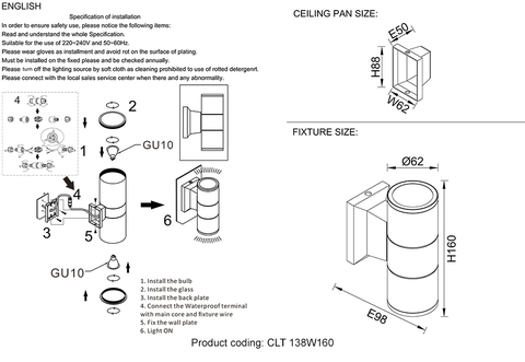 Настенный светильник Crystal Lux CLT 138W160 BL