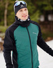 Премиальный костюм для лыж и зимнего бега Nordski Hybrid Hood Premium Black-Alpine Green с лямками
