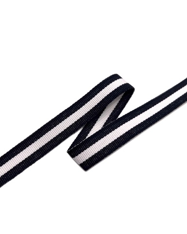 Репсовая лента в полоску, цвет: чёрный/белый, ширина: 15 мм