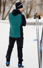Премиальный костюм для лыж и зимнего бега Nordski Hybrid Hood Premium Black-Alpine Green с лямками