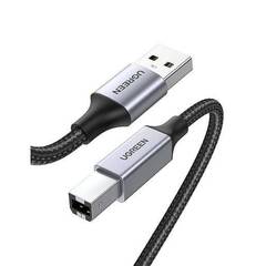 Кабель UGREEN USB-A Male to USB-B 2,0 Printer Cable Alu Case with Braid для принтера, 2м US369, черный
