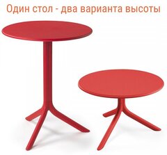 Стол пластиковый обеденный Nardi Spritz + Spritz Mini, красный, Ø605х400-765 мм