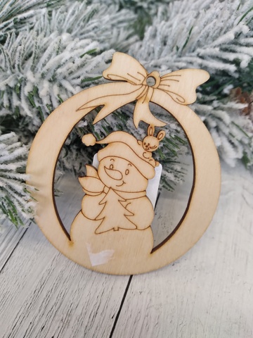 елочная игрушка снеговик фанера (8см)