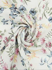 Ткань штапель принт Цветы мелкие розовые, синие на белом, 105 гр/м, ш. 142 см