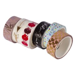 
          Декоративная клейкая лента Alingar, 1,5 см х 3 м, 6 шт, "Сердце, стрелы, губы, узоры", ассорти, в индивидуальной упаковке