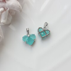 Подвеска Сердце с бирюзовым фианитом, 14 мм, родий, П356