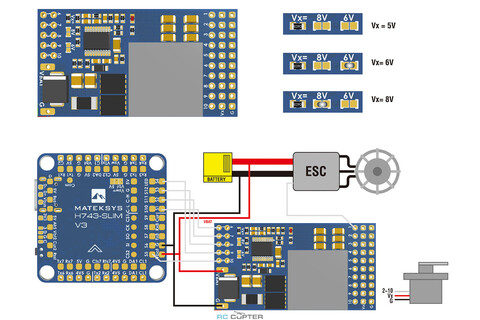 Плата распределения питания для cервоприводов Matek SVPDB-12S (Servo PDB), с стабилизатором напряжения BEC 12A 9-55V to 5/6/8V