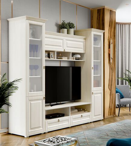 Гостиная Престиж 1 Вариант №2 (стекло) (Сандал светлый, сандал светлый)