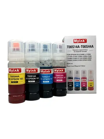 Чернила MyInk для Epson Ecotank L11058, L1119, L1218, L1258, L1259, L3106, L3108, L3109, L3115, L3268, L3269, L3556, L3558, L5190, L5256, L5298 (103/104) - водные 4x70 мл, KeyLock, комплект 4 цвета