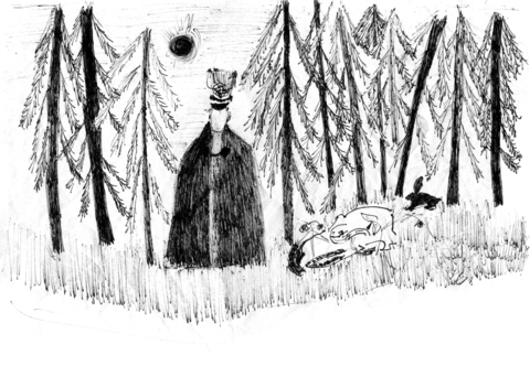 A forest guard in a grass cloak