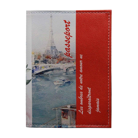 Обложка для паспорта из натур.кожи, цвет.рисунок по коже Париж,1,2-070-0