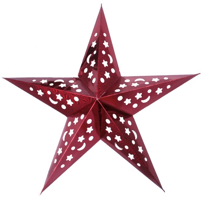 Бумажная звезда, 45 см, 5-конечная, голографическая, Красный