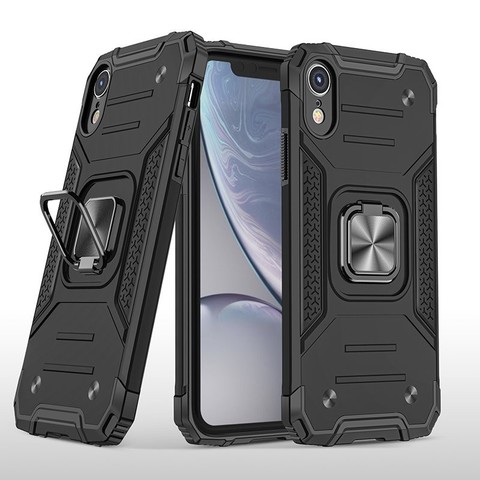 Противоударный чехол Strong Armour Case с кольцом для iPhone XR (Черный)