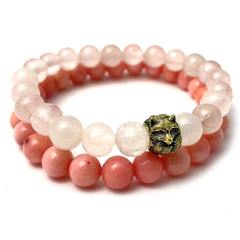 Женский двойной браслет из натуральных камней розового кварца и коралла - Сет Pink Fox