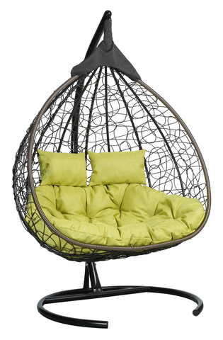 Подвесное кресло-кокон FISHT коричневое, салатовая подушка (Laura Outdoor)