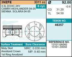 Поршень двигателя TEIKIN 46357 0.50 (6шт/упак)