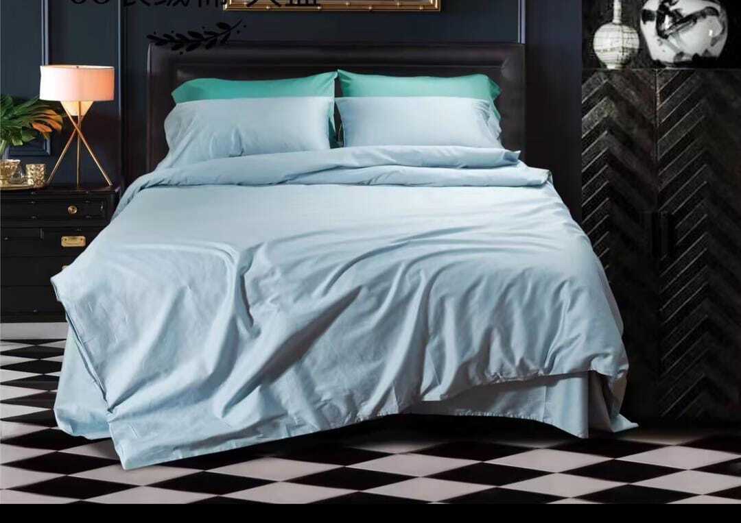 Комплект двуспалка Египетский Хлопок однотонный Голубой