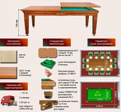 Бильярдный стол для русской пирамиды обеденный 