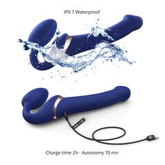 Синий безремневой страпон Multi Orgasm Size S с клиторальной стимуляцией