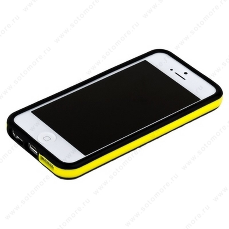 Бампер для iPhone SE/ 5s/ 5C/ 5 черный с желтой полосой