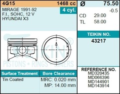 Поршень двигателя TEIKIN 43217 0.50 (4шт/упак)